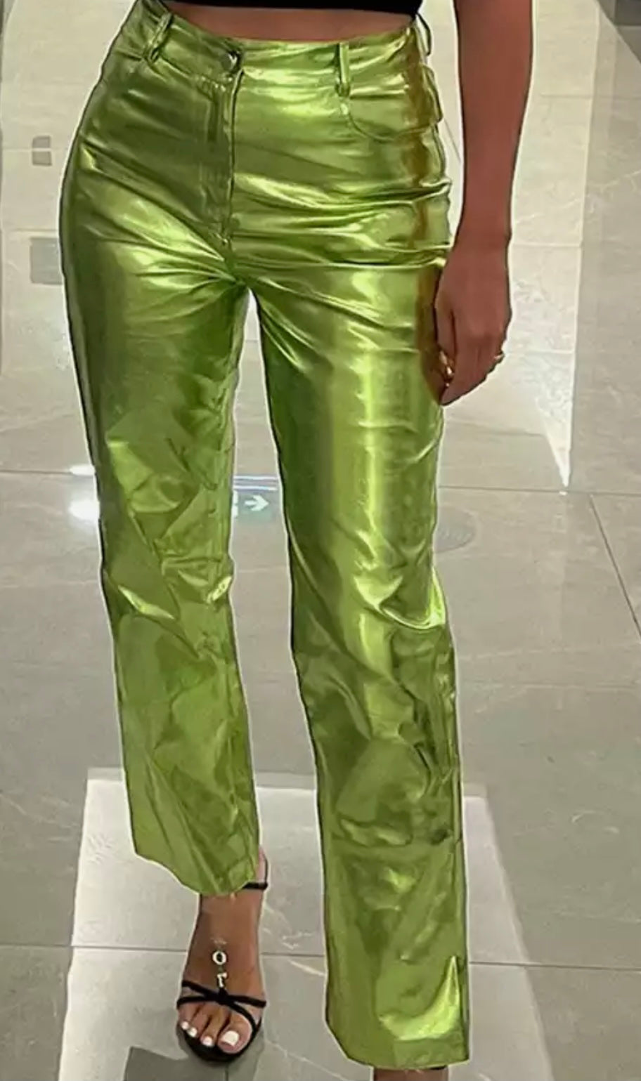 Metallic straight pants green apple